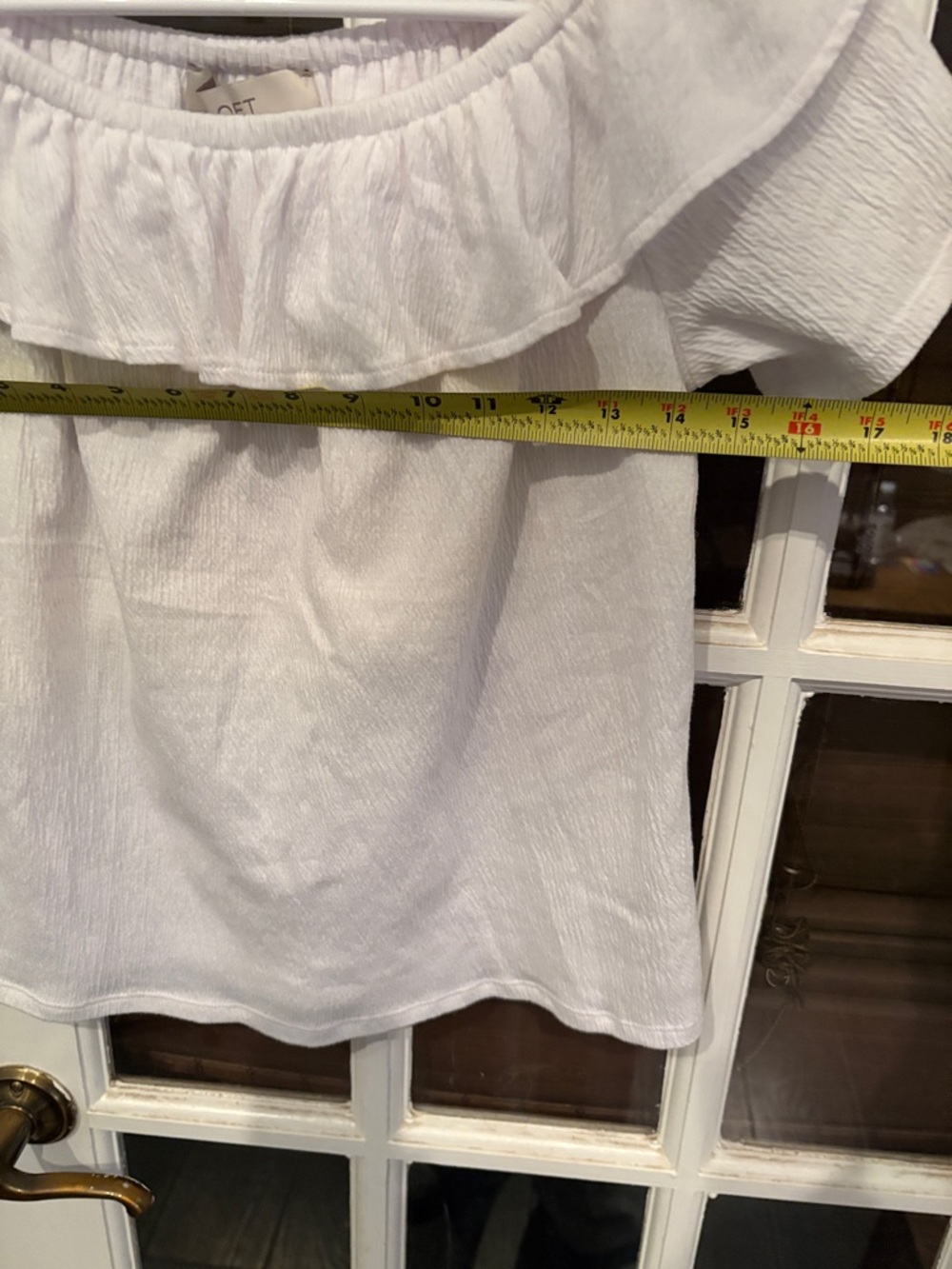 028 LOFT White Textured Off-Shoulder Ruffle Top - Picture 4 of 5